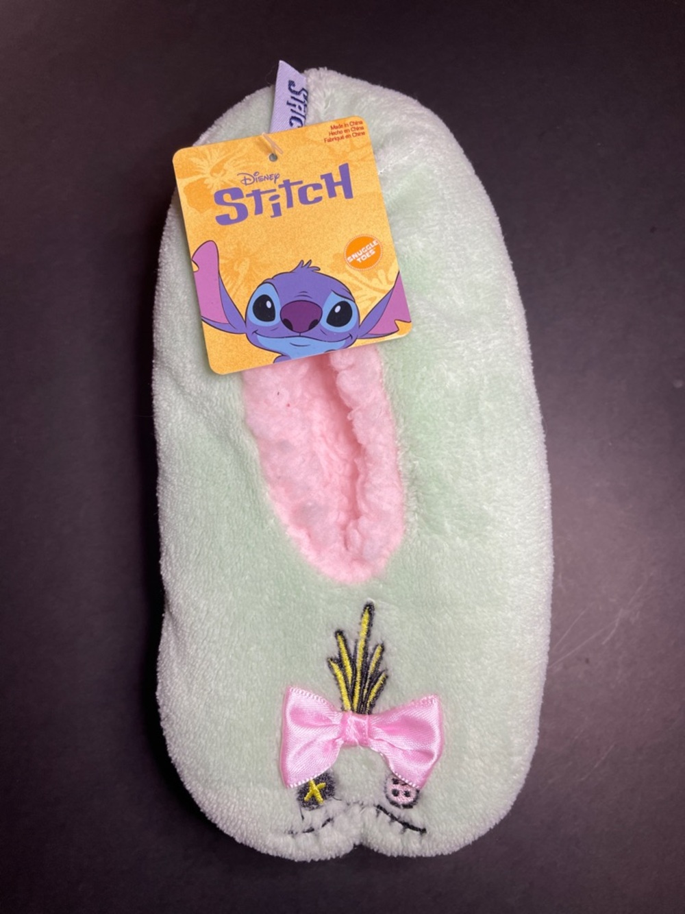 DISNEY STITCH Kid’s Pastel Green & Pink Character Plush Grippy Indoor Slippers